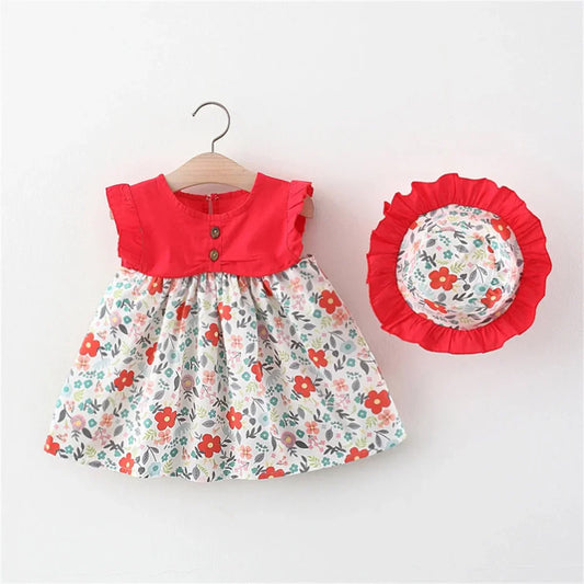Tropical Floral Ruffle Dress with Hat - Betina Baby & Kids