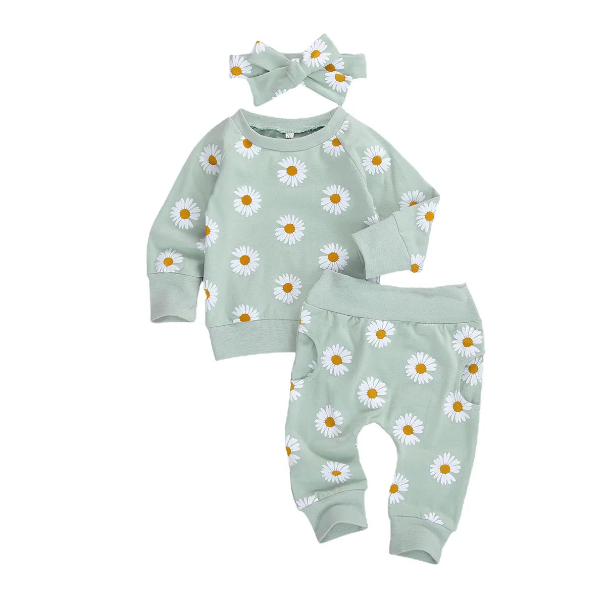 Daisy Print Baby Set with Bow Headband