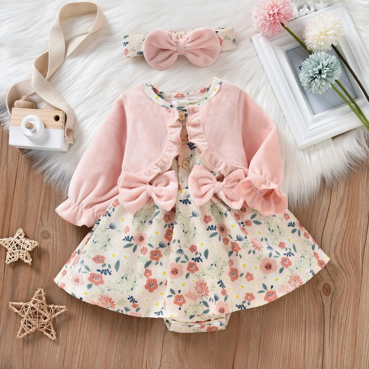 Floral Baby Dress with Cardigan & Bow