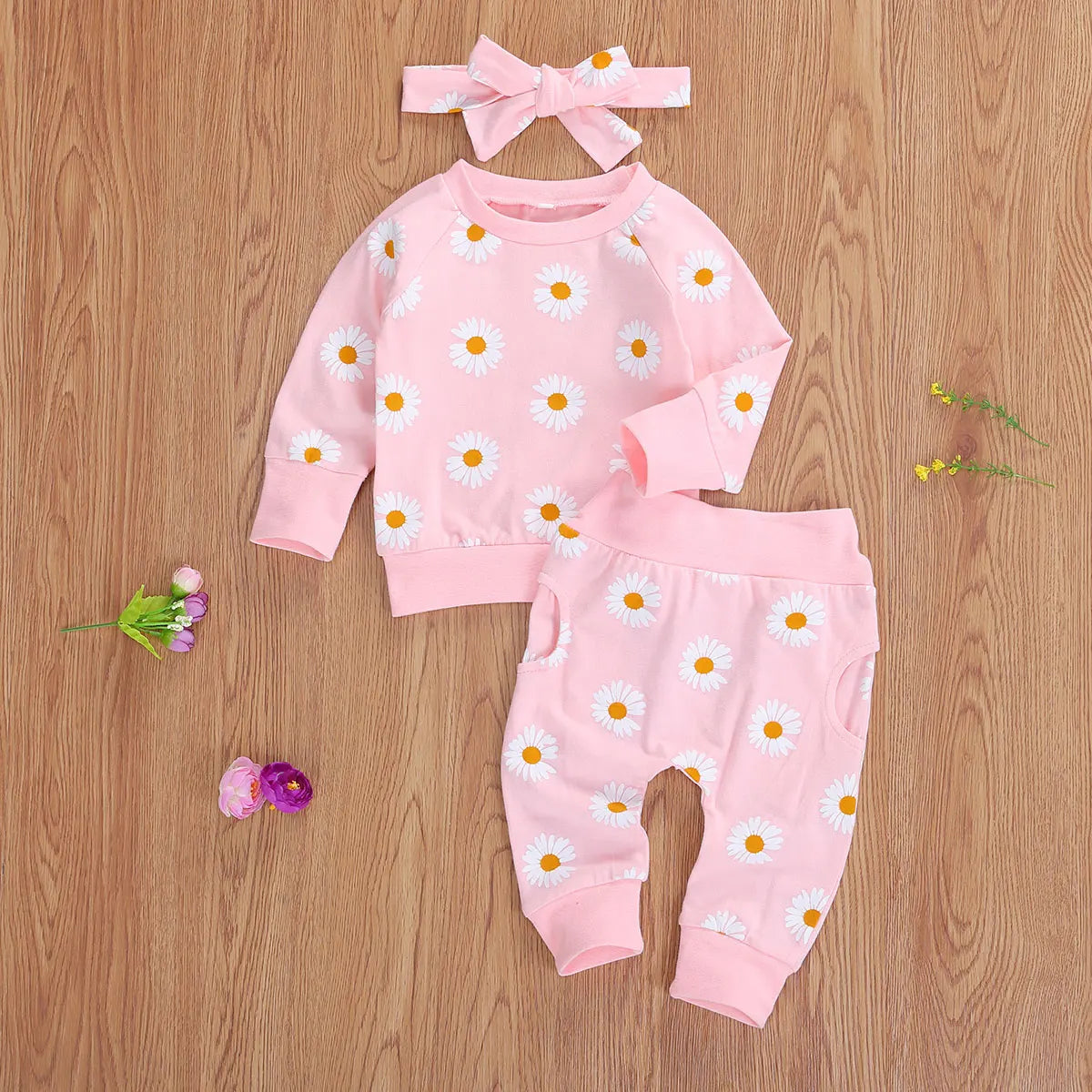 Daisy Print Baby Set with Bow Headband