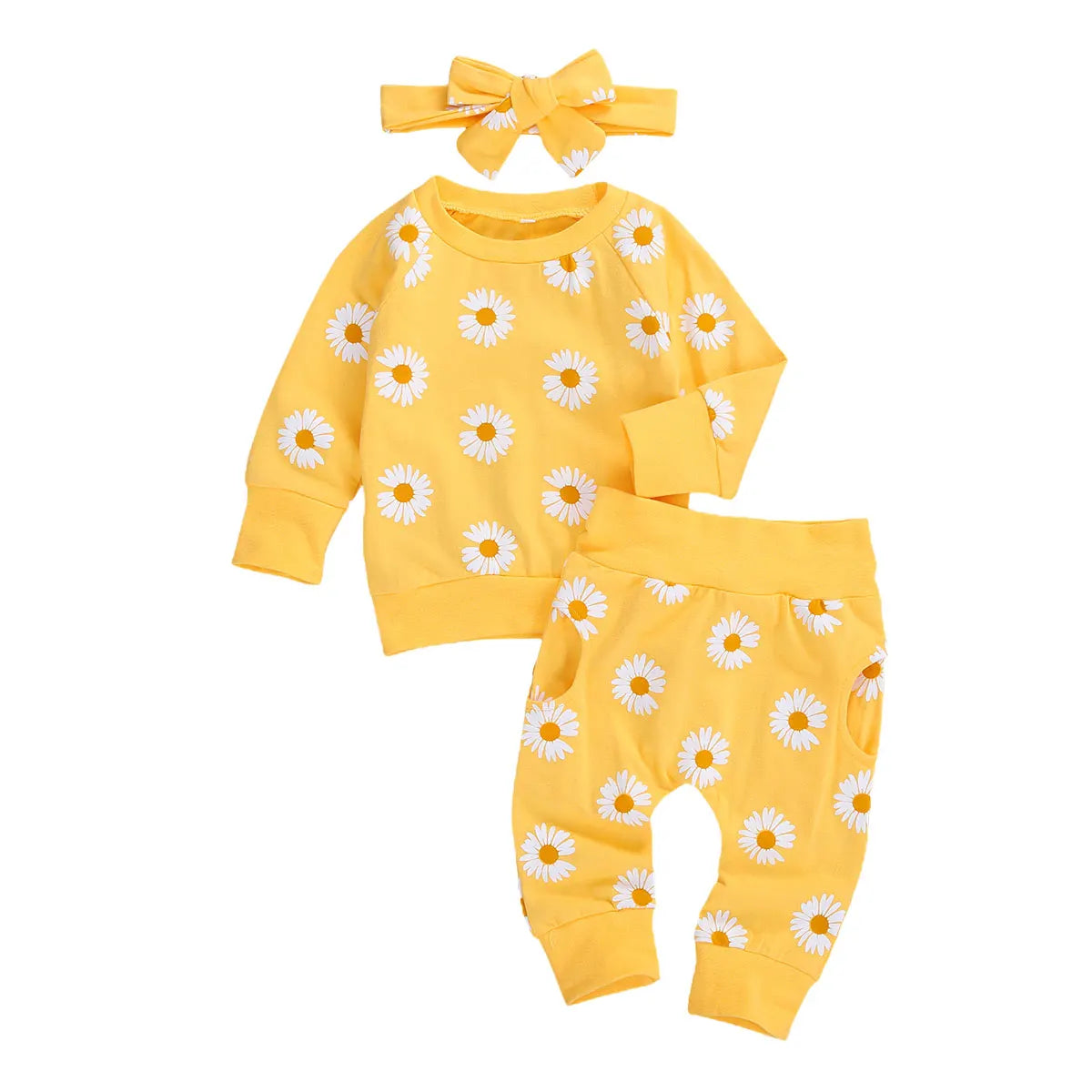 Daisy Print Baby Set with Bow Headband