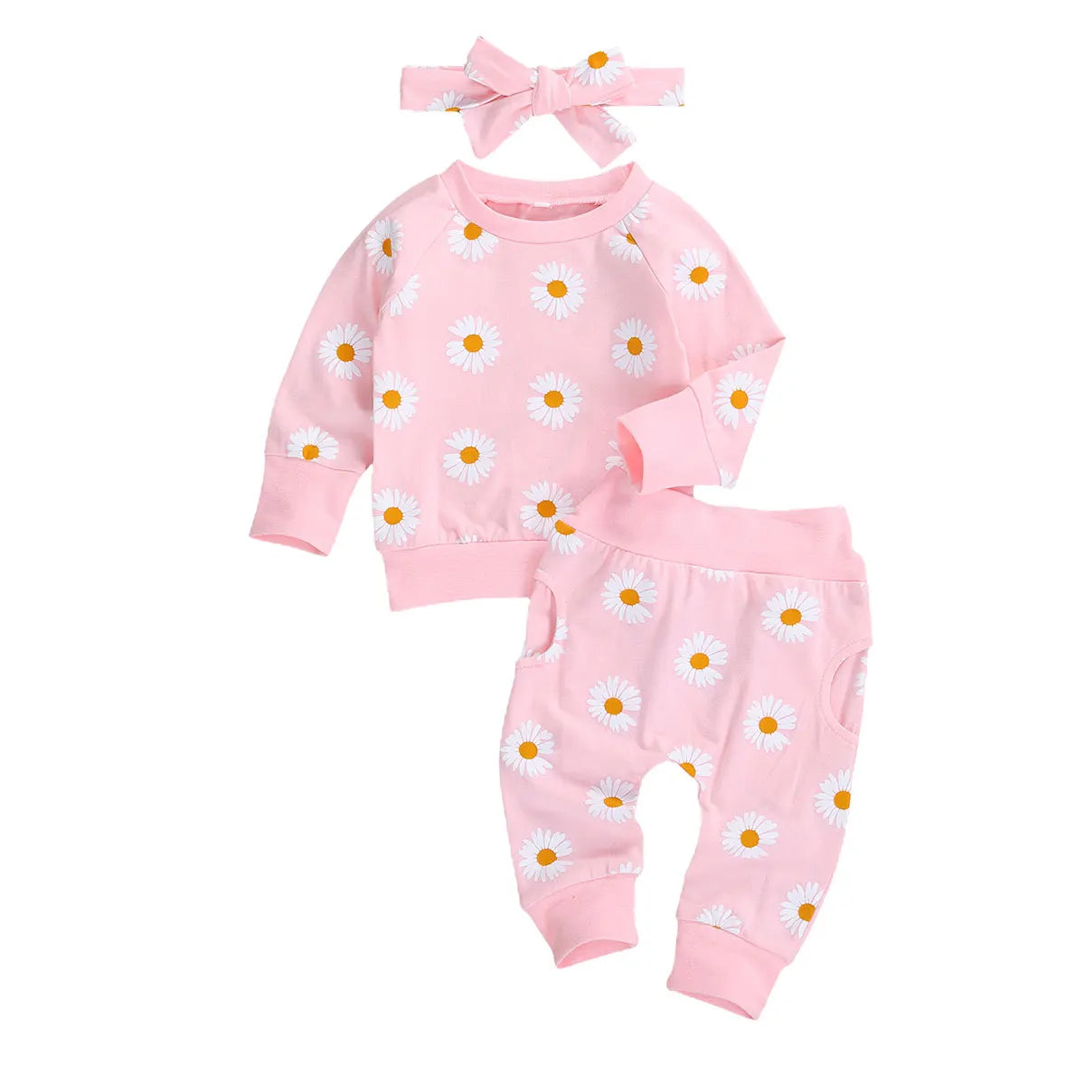 Daisy Print Baby Set with Bow Headband