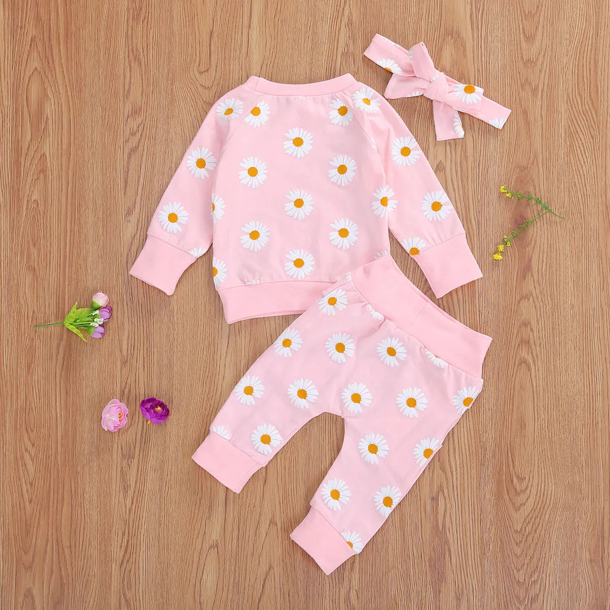 Daisy Print Baby Set with Bow Headband