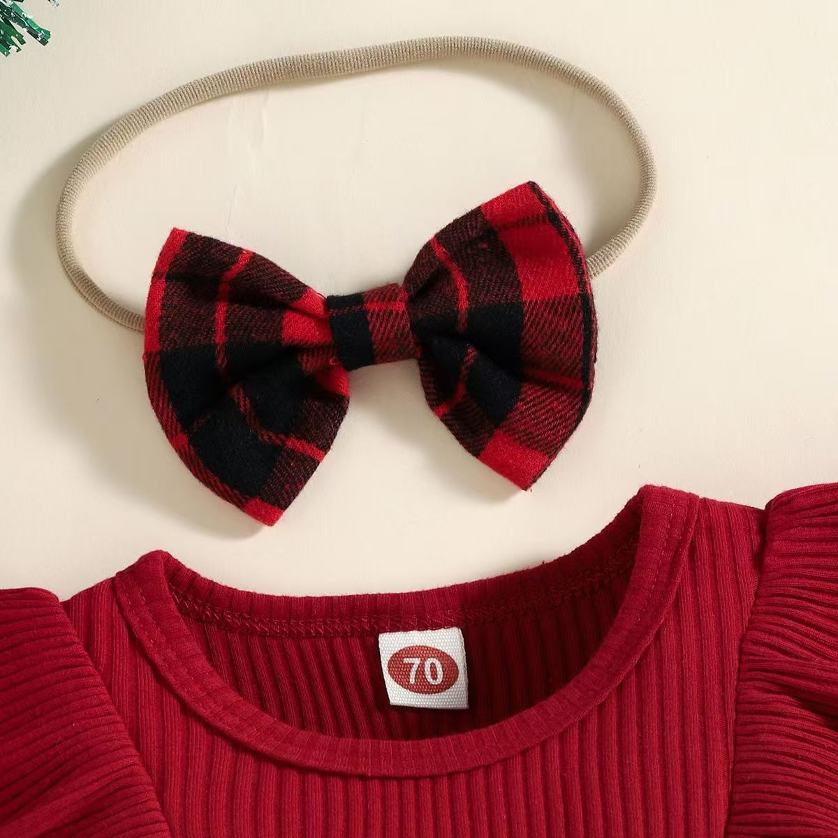 Burgundy Plaid Dress with Headband