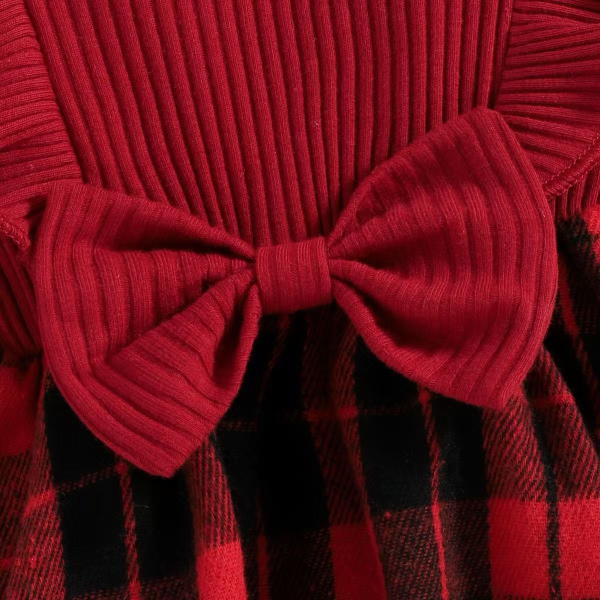 Burgundy Plaid Dress with Headband