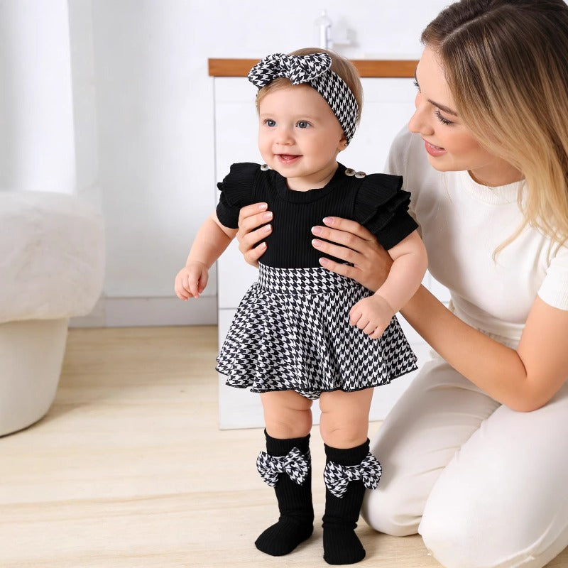Maison Elegance Houndstooth Short Sleeve Dress