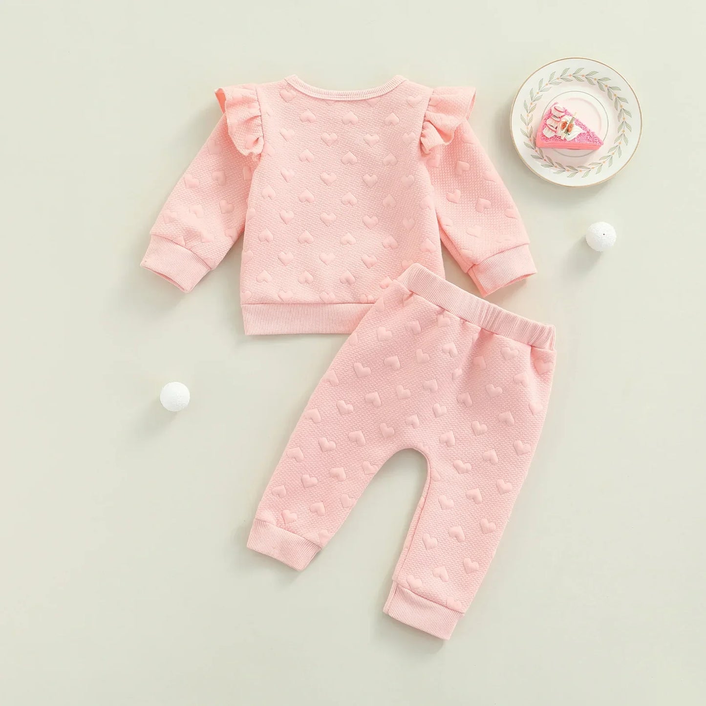 Pink Embossed Heart Baby Set with Bow
