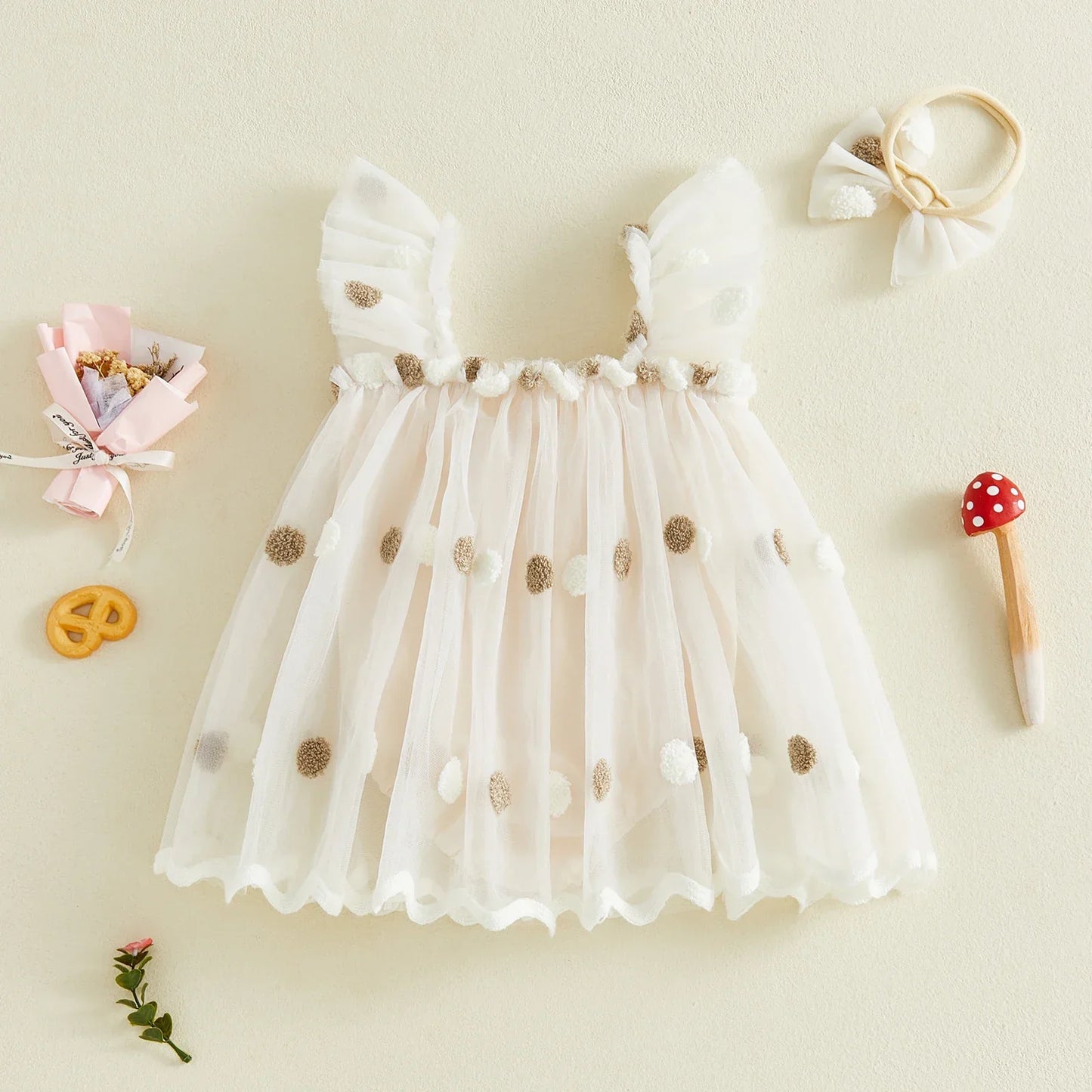 Pom Pom Tulle Baby Dress with Bow