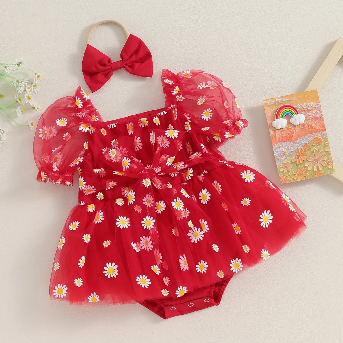 Daisy Tulle Baby Dress with Bow