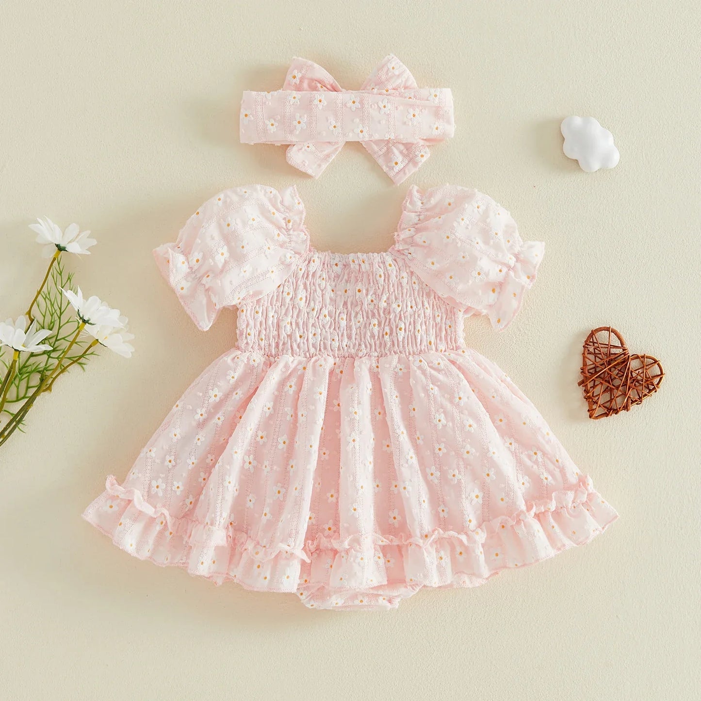 Daisy Smocked Baby Dress with Bow