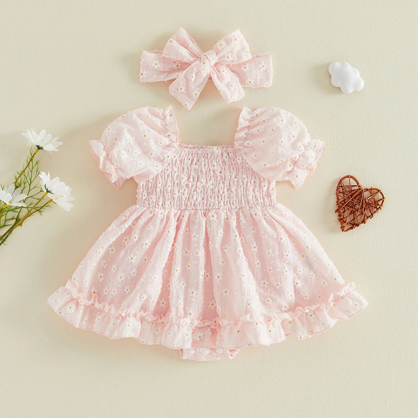 Daisy Smocked Baby Dress with Bow