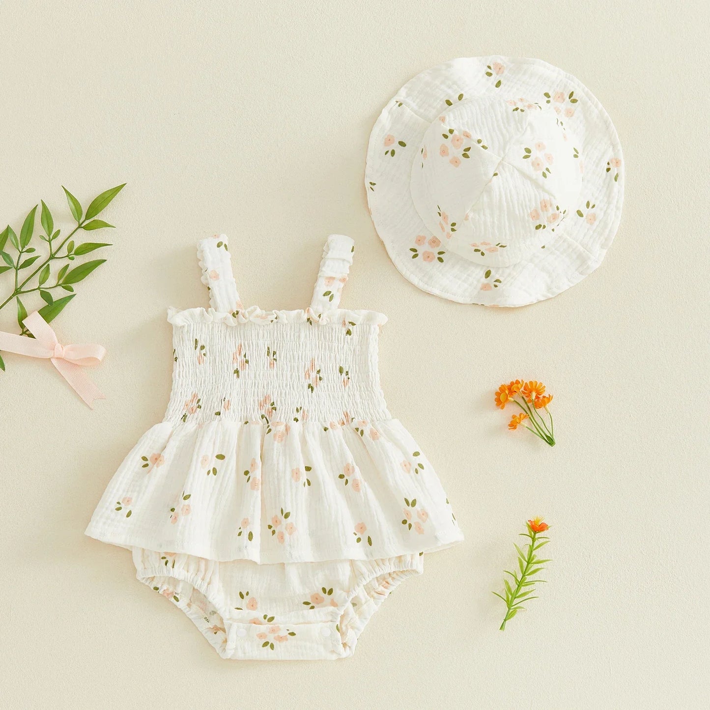 Floral Baby Romper with Hat