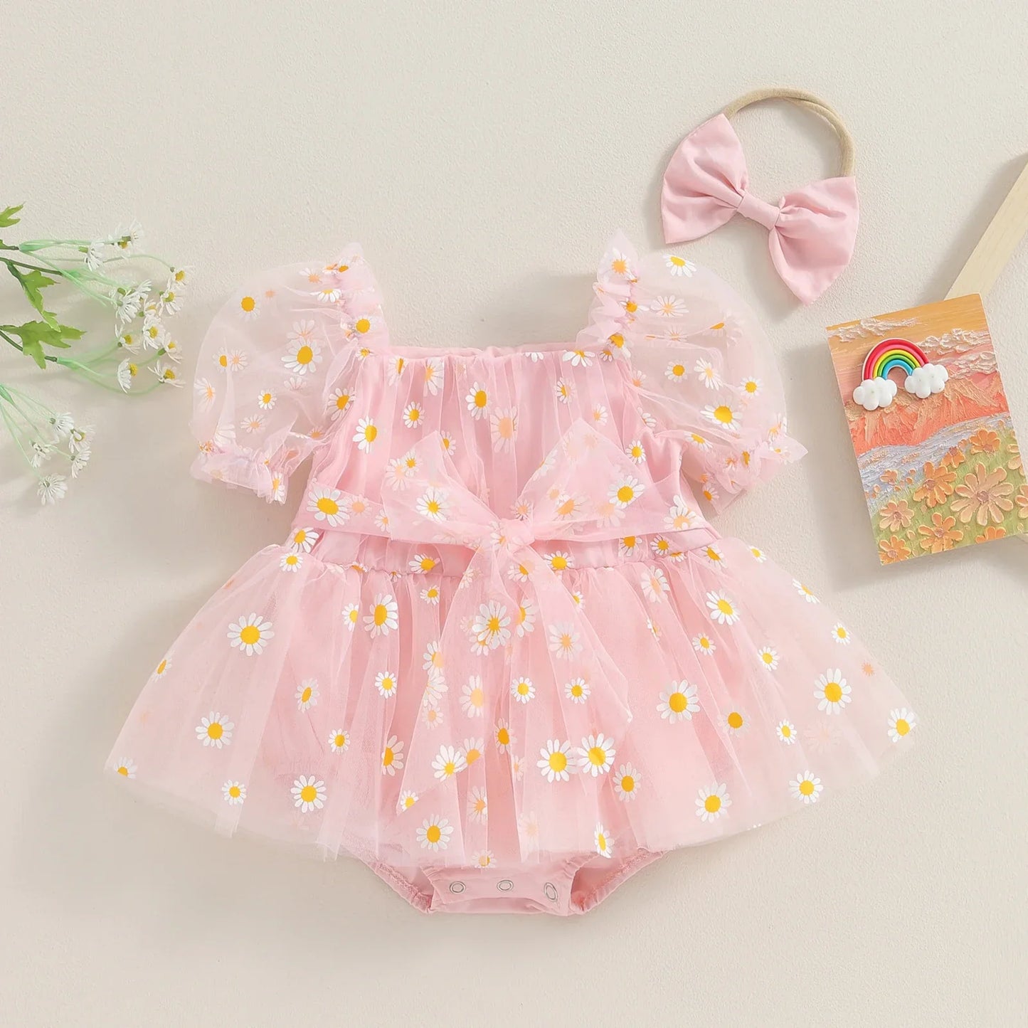 Daisy Tulle Baby Dress with Bow