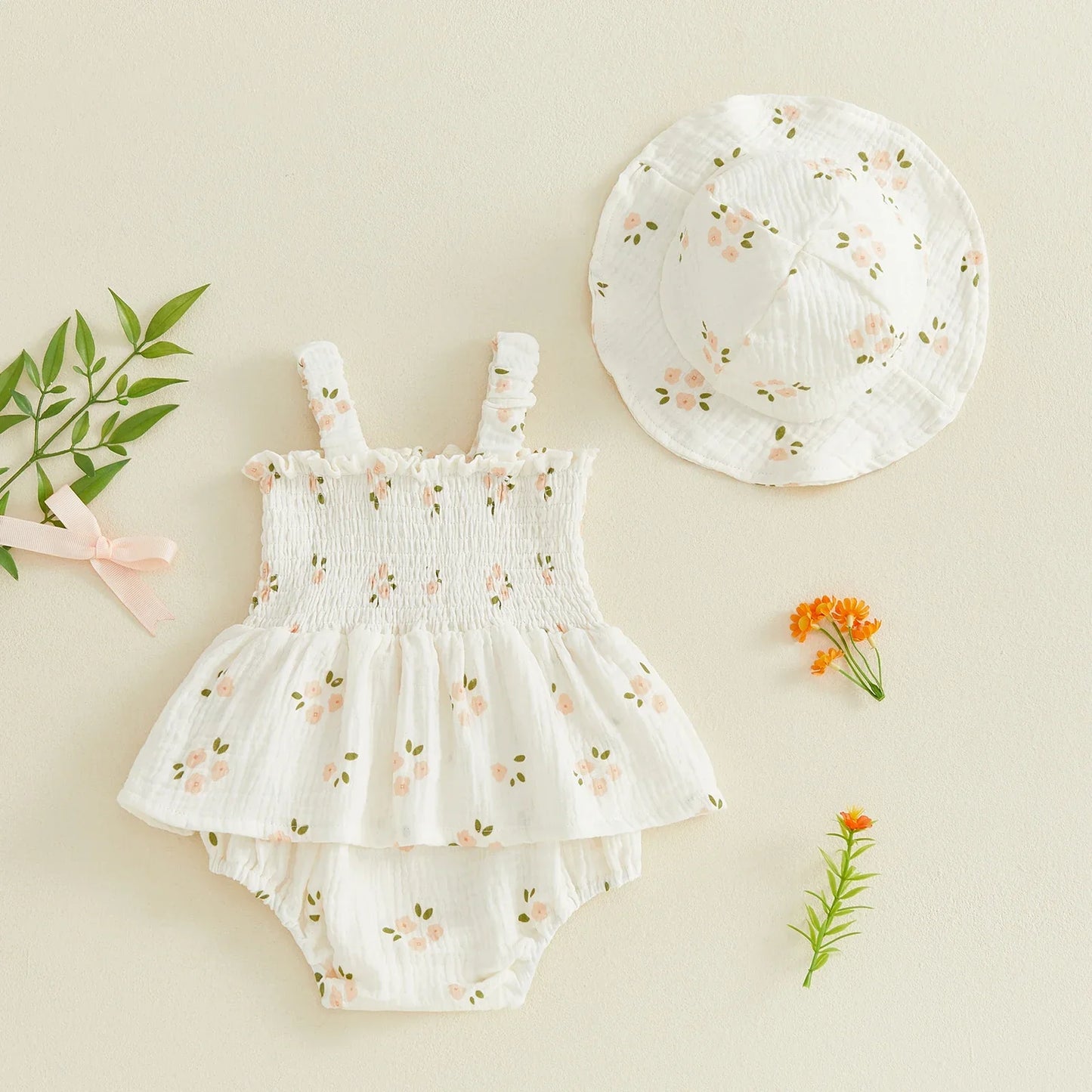 Floral Baby Romper with Hat