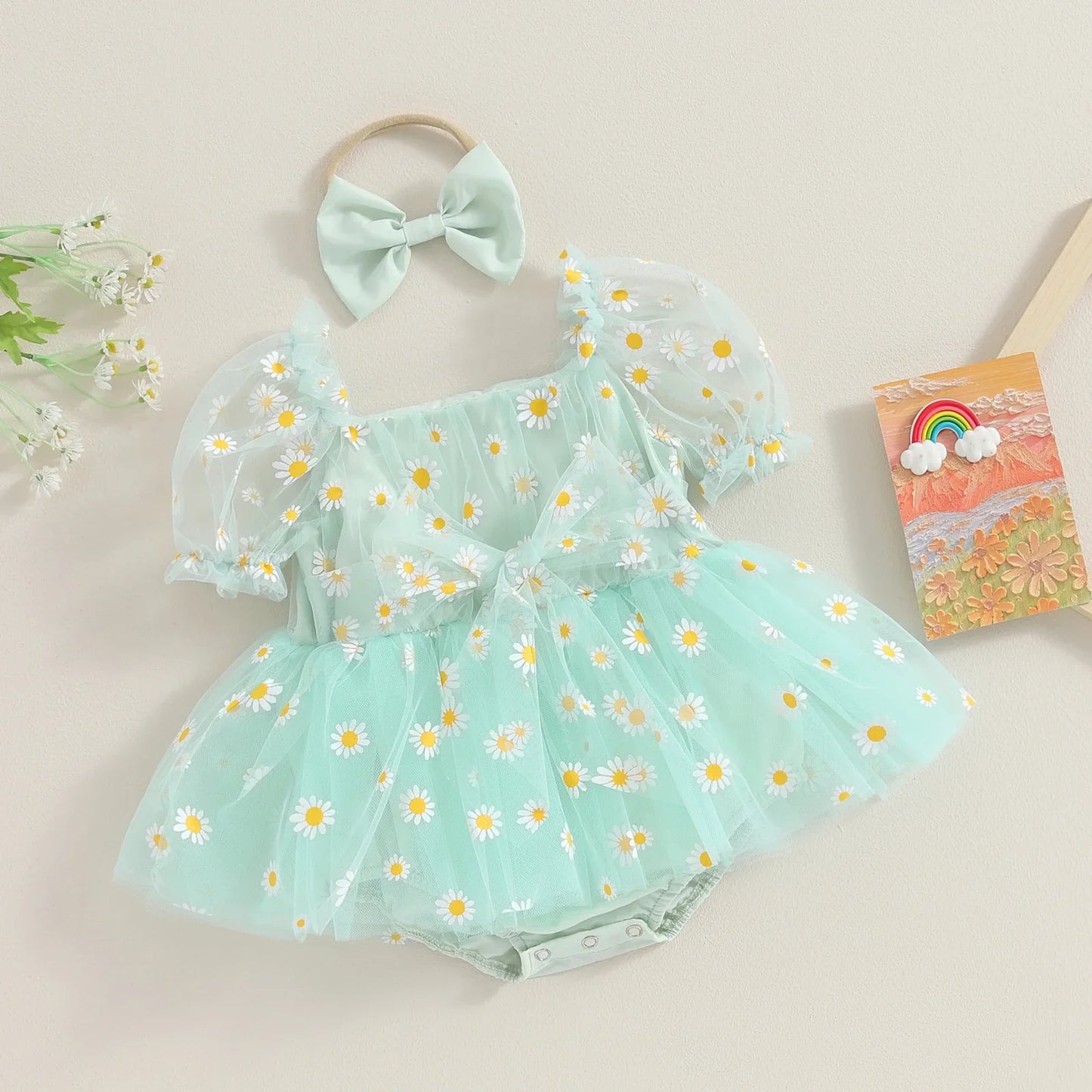 Daisy Tulle Baby Dress with Bow