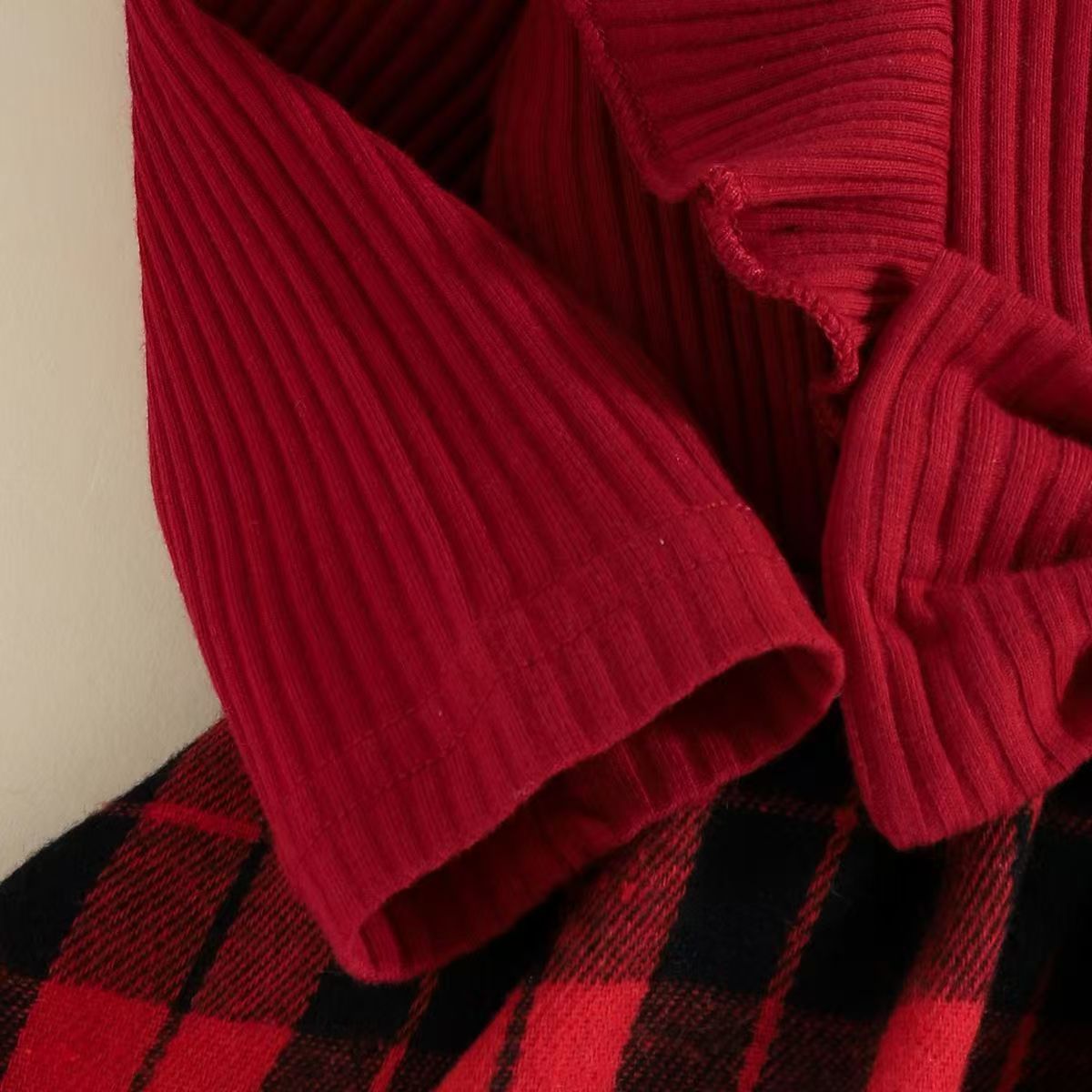 Burgundy Plaid Dress with Headband