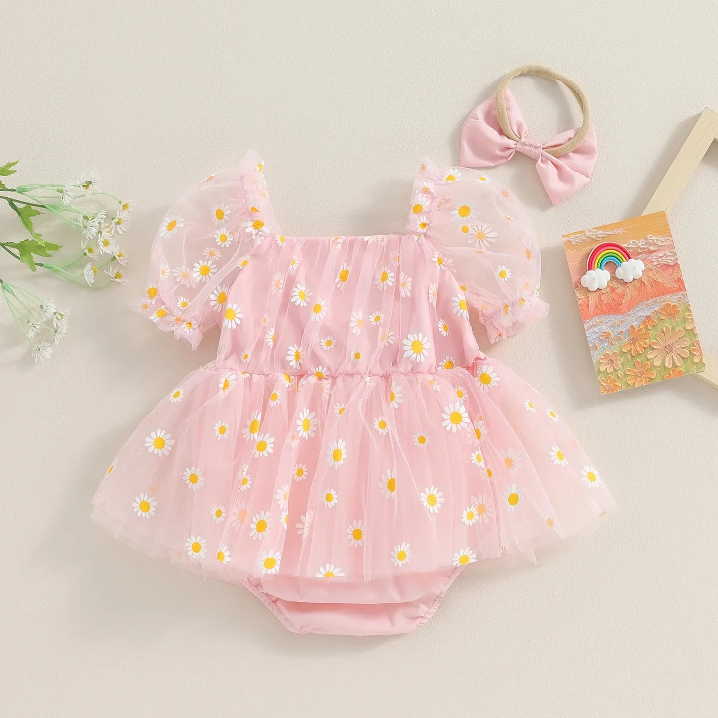 Daisy Tulle Baby Dress with Bow