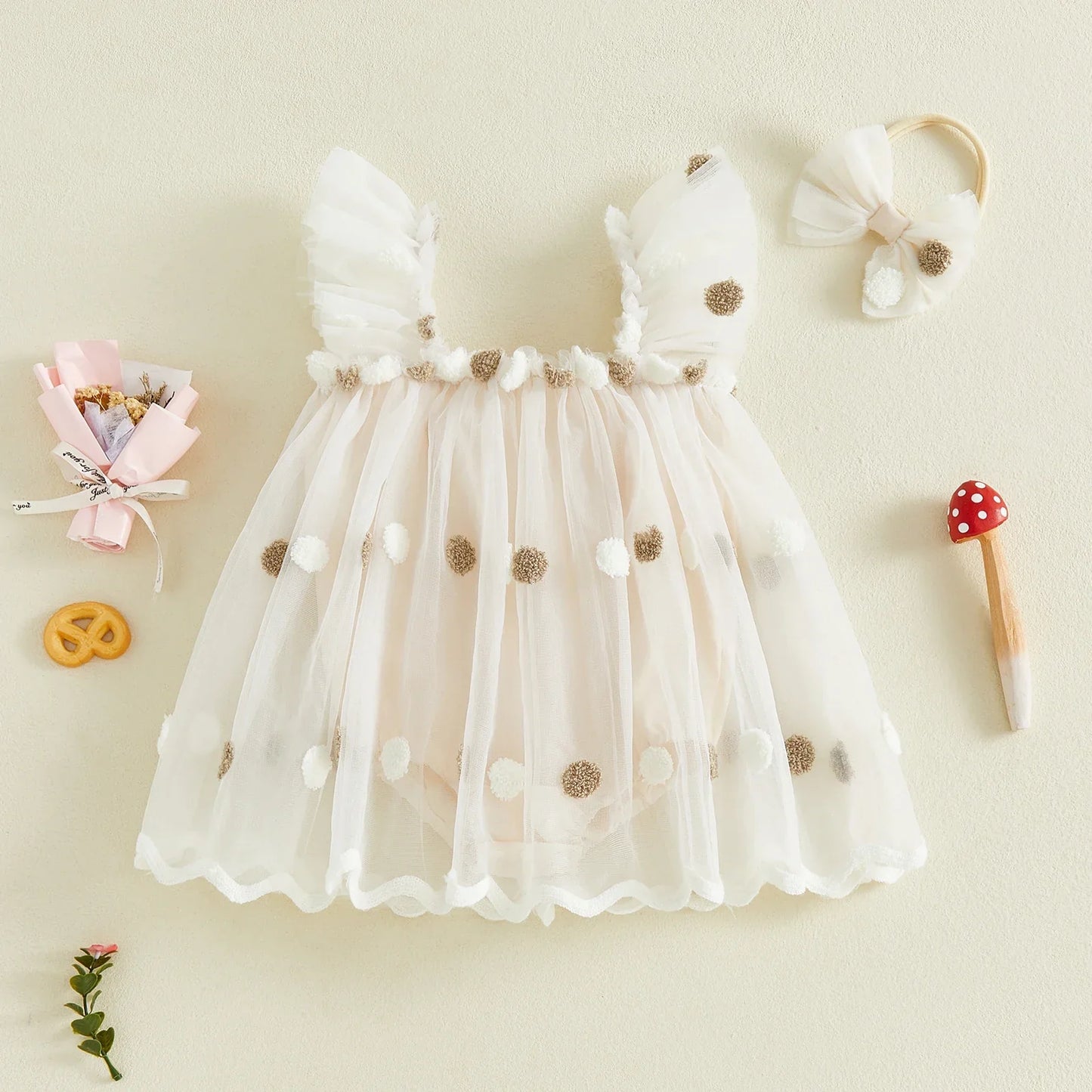 Pom Pom Tulle Baby Dress with Bow
