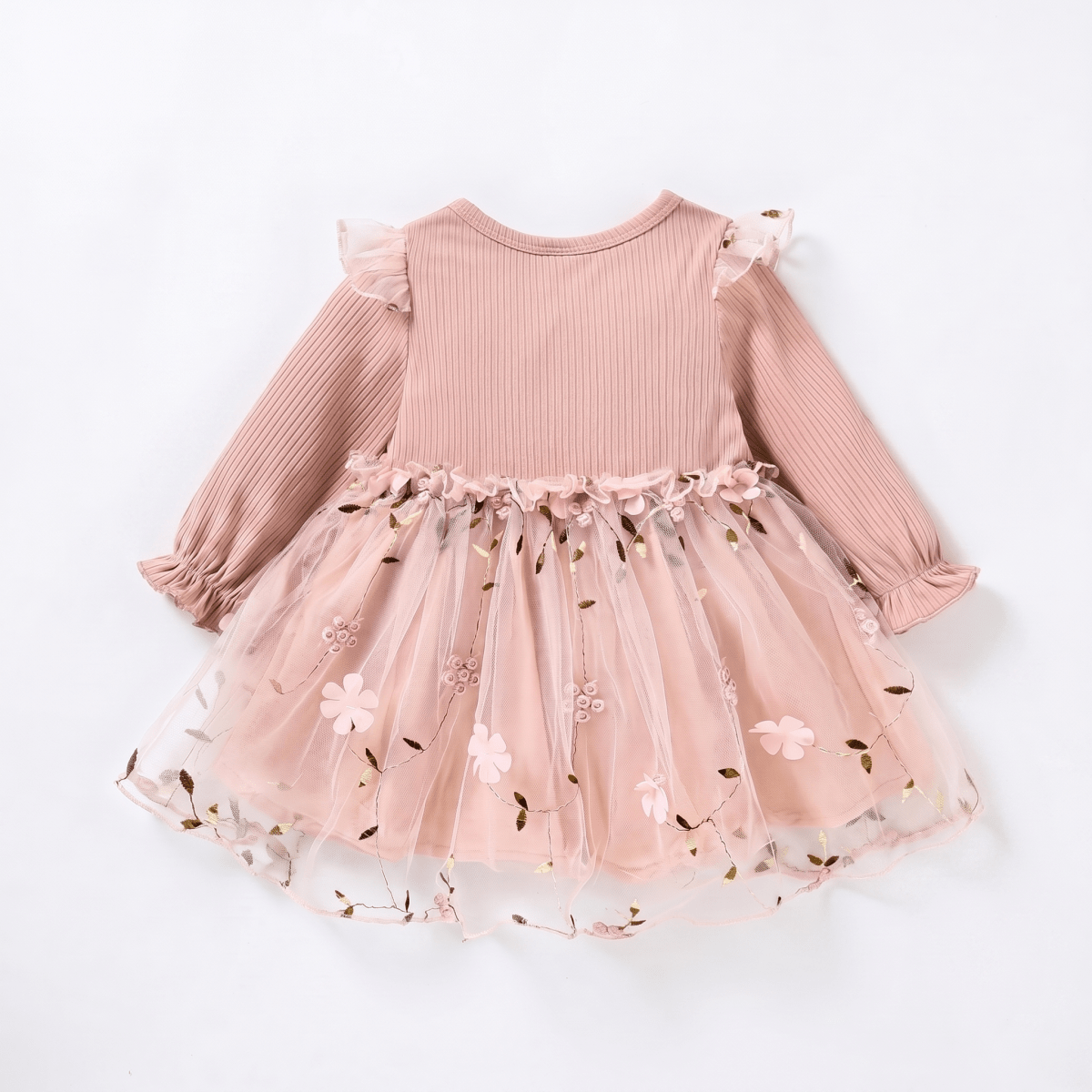 Blush Bow Tulle Long Sleeve Dress - Betina Baby & Kids