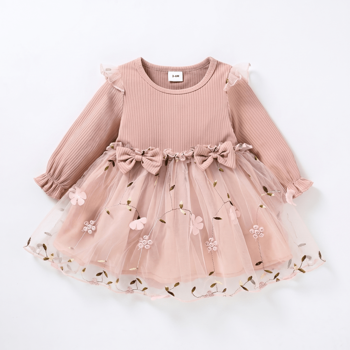Blush Bow Tulle Long Sleeve Dress - Betina Baby & Kids