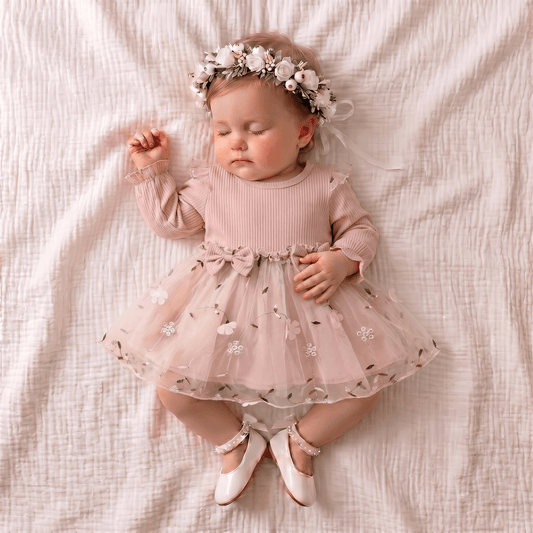 Blush Bow Tulle Long Sleeve Dress - Betina Baby & Kids