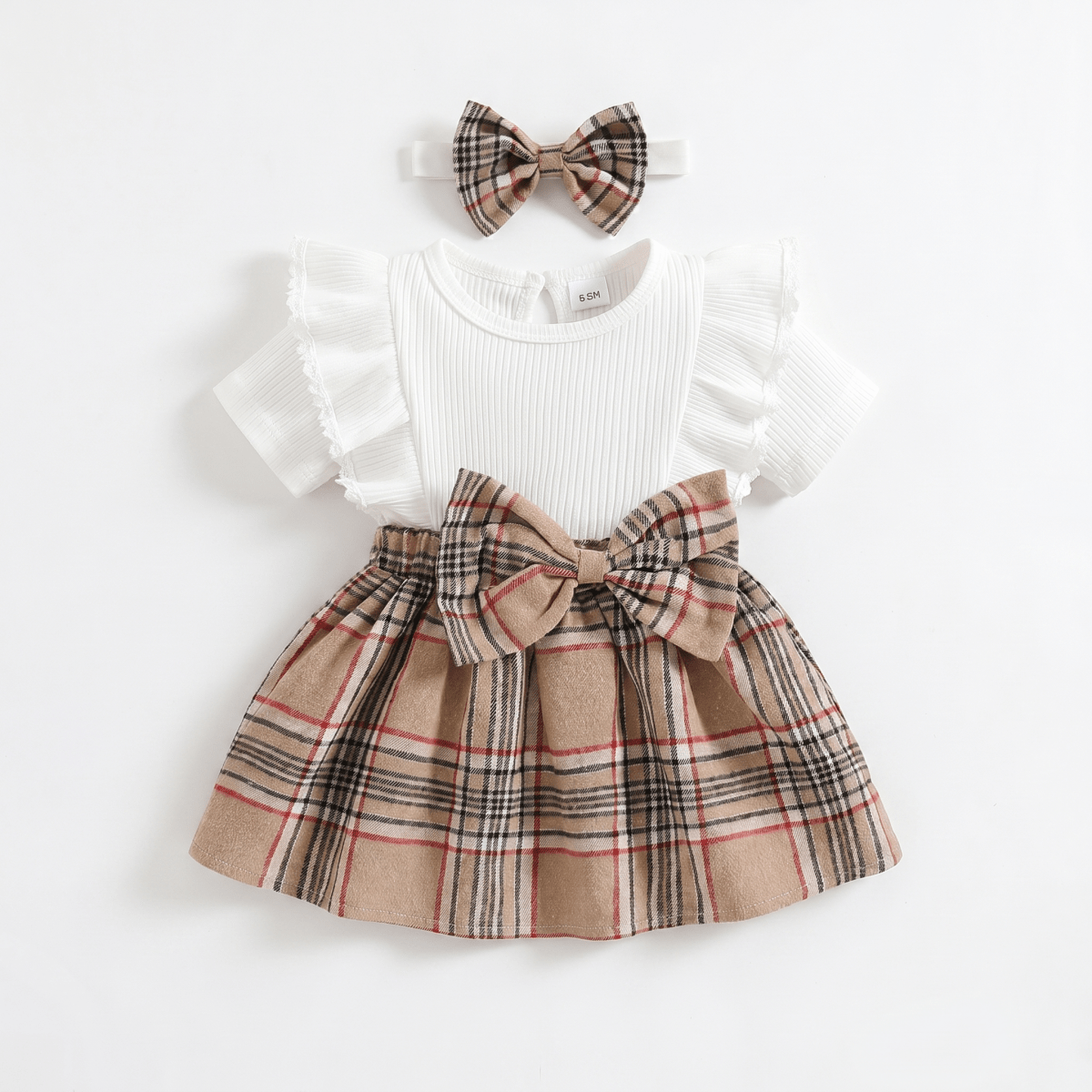 Classic Plaid Bow Dress with Headband - Betina Baby & Kids
