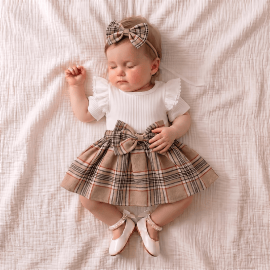 Classic Plaid Bow Dress with Headband - Betina Baby & Kids