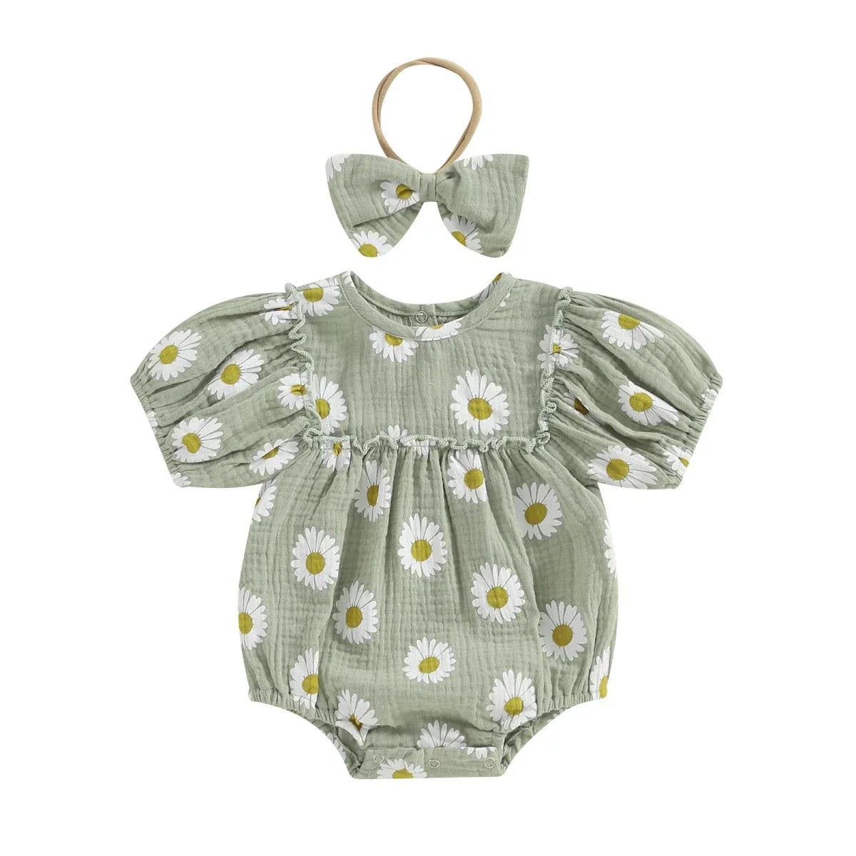 Daisy Puff Sleeve Romper with Headband - Betina Baby & Kids