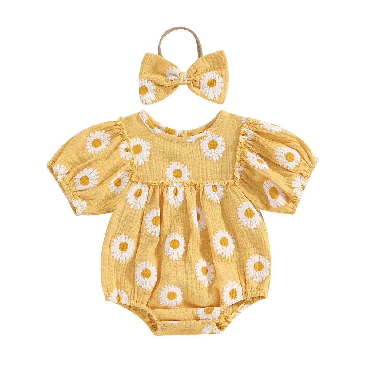Daisy Puff Sleeve Romper with Headband - Betina Baby & Kids