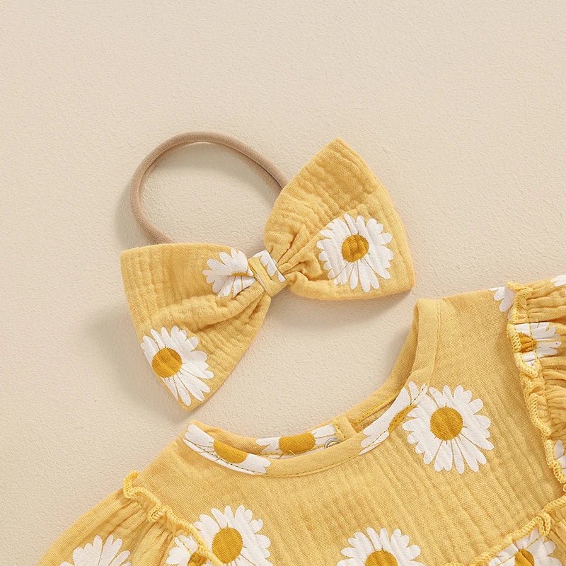 Daisy Puff Sleeve Romper with Headband - Betina Baby & Kids