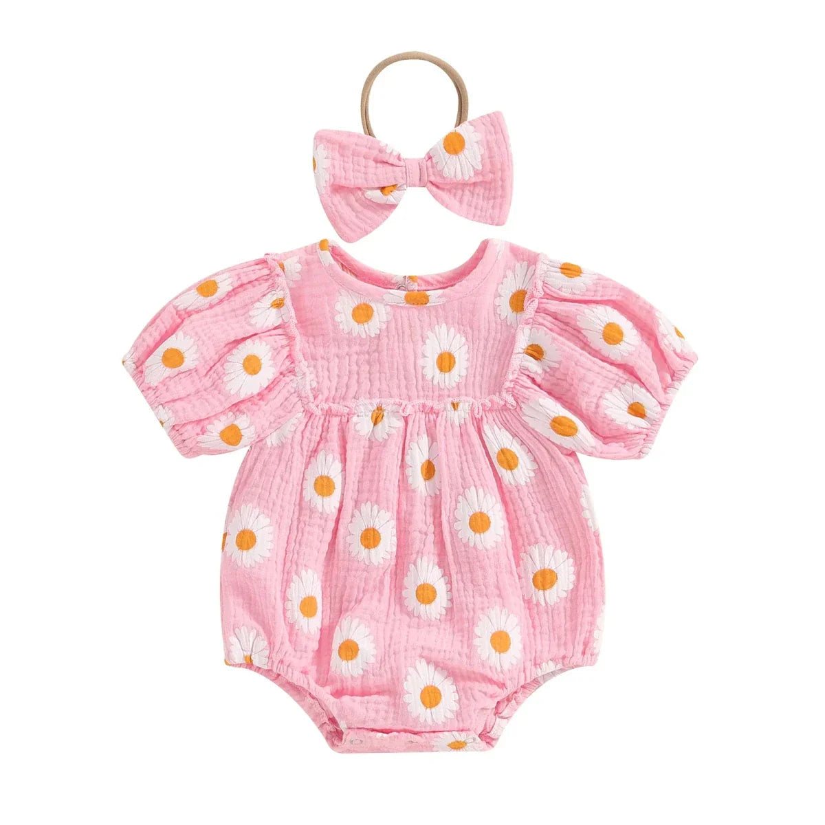 Daisy Puff Sleeve Romper with Headband - Betina Baby & Kids