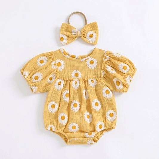 Daisy Puff Sleeve Romper with Headband - Betina Baby & Kids