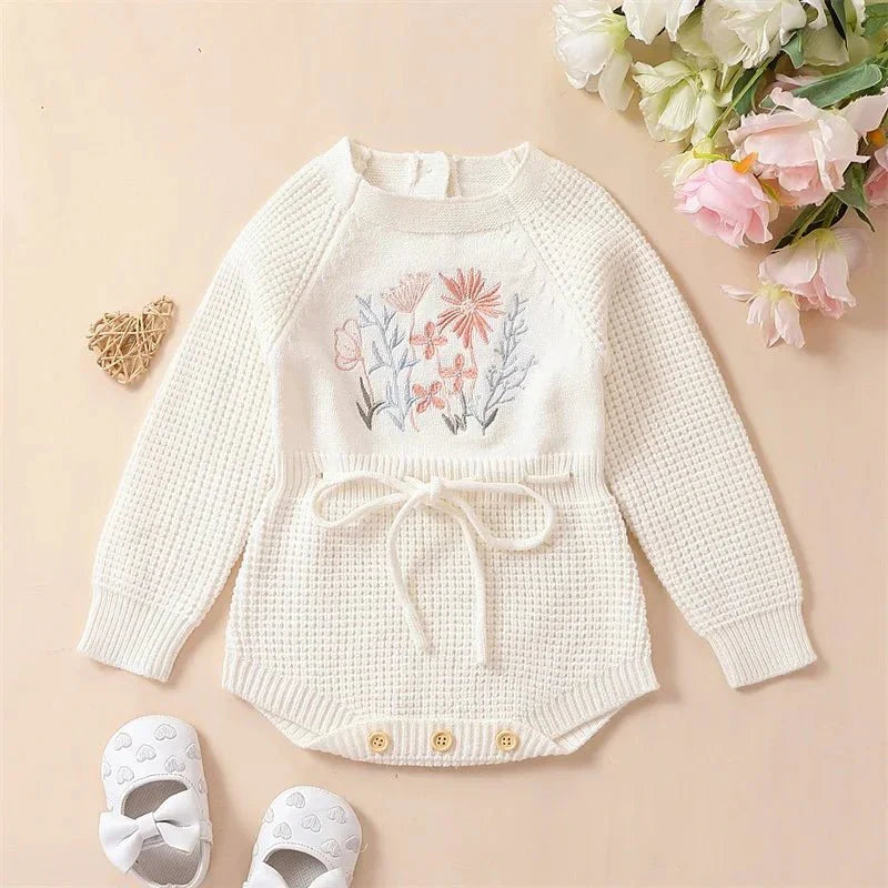 Embroidered Knit Baby Romper - Betina Baby & Kids