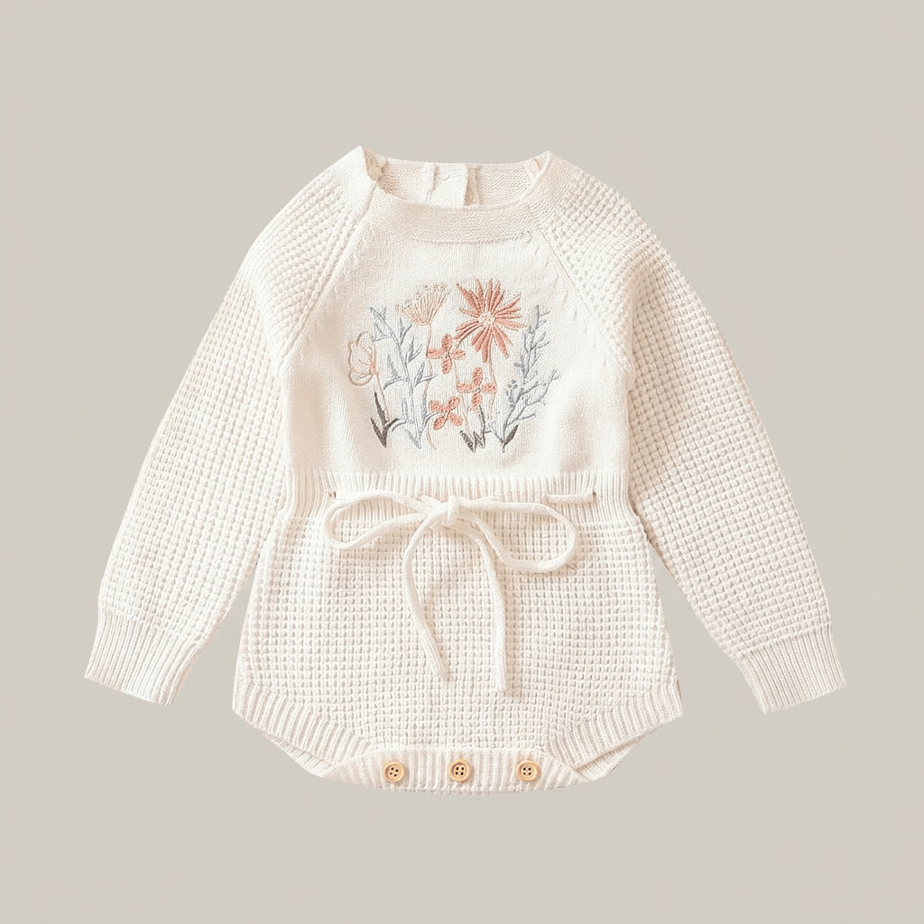 Embroidered Knit Baby Romper - Betina Baby & Kids