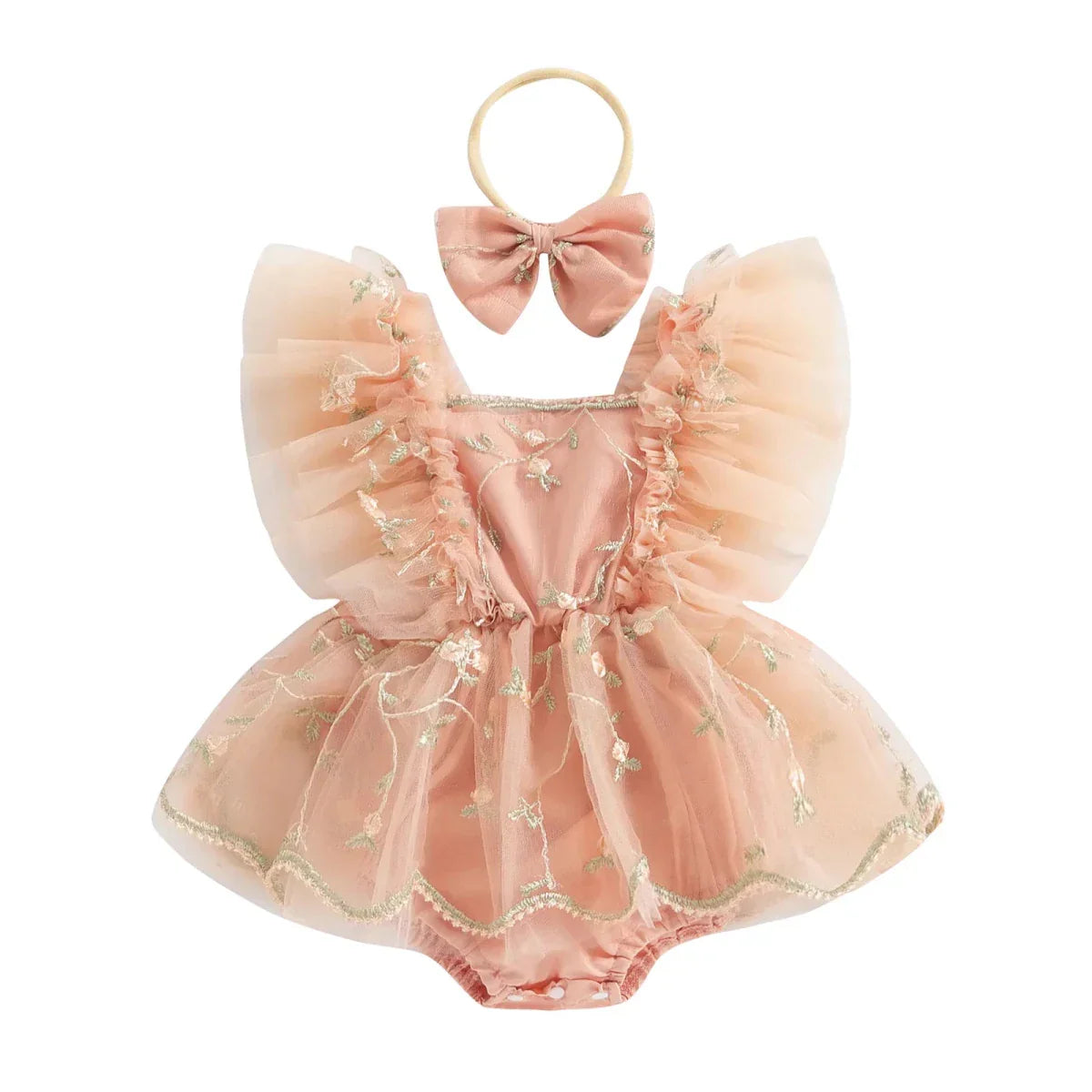 Embroidered Tulle Baby Dress with Bow - Betina Baby & Kids