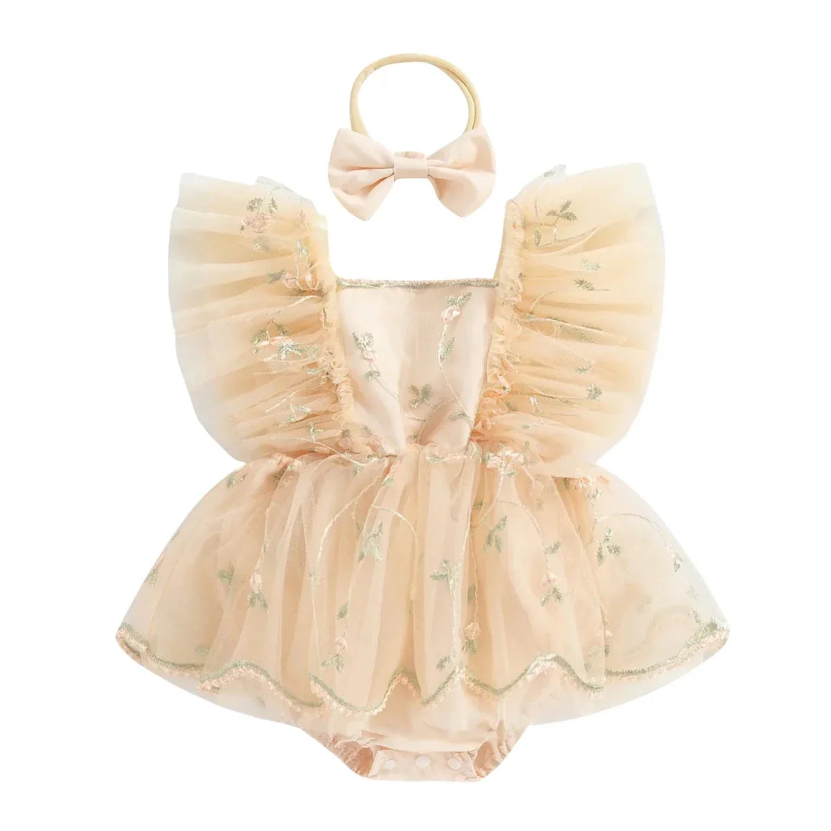 Embroidered Tulle Baby Dress with Bow - Betina Baby & Kids