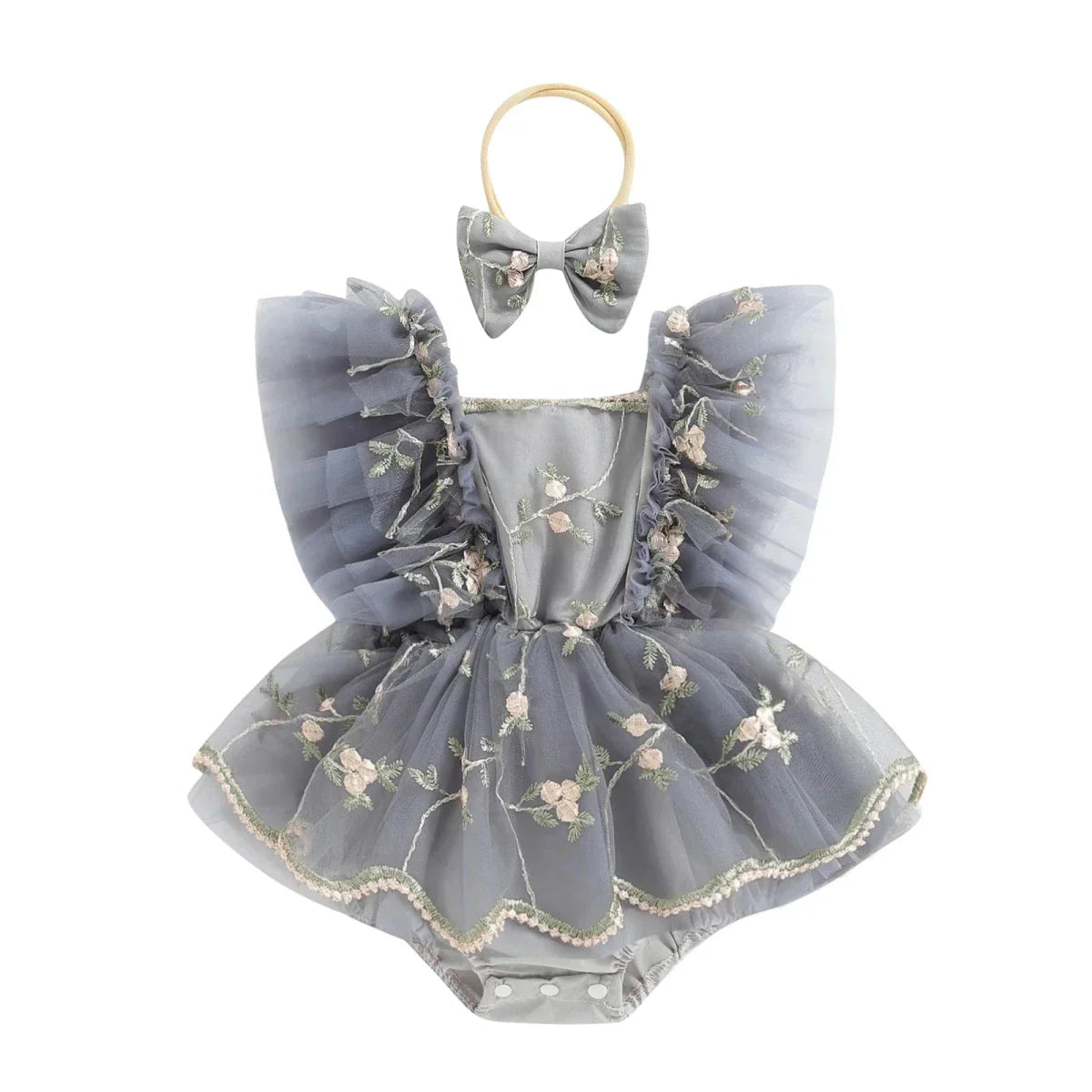 Embroidered Tulle Baby Dress with Bow - Betina Baby & Kids