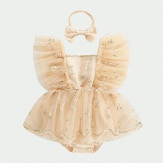 Embroidered Tulle Baby Dress with Bow - Betina Baby & Kids