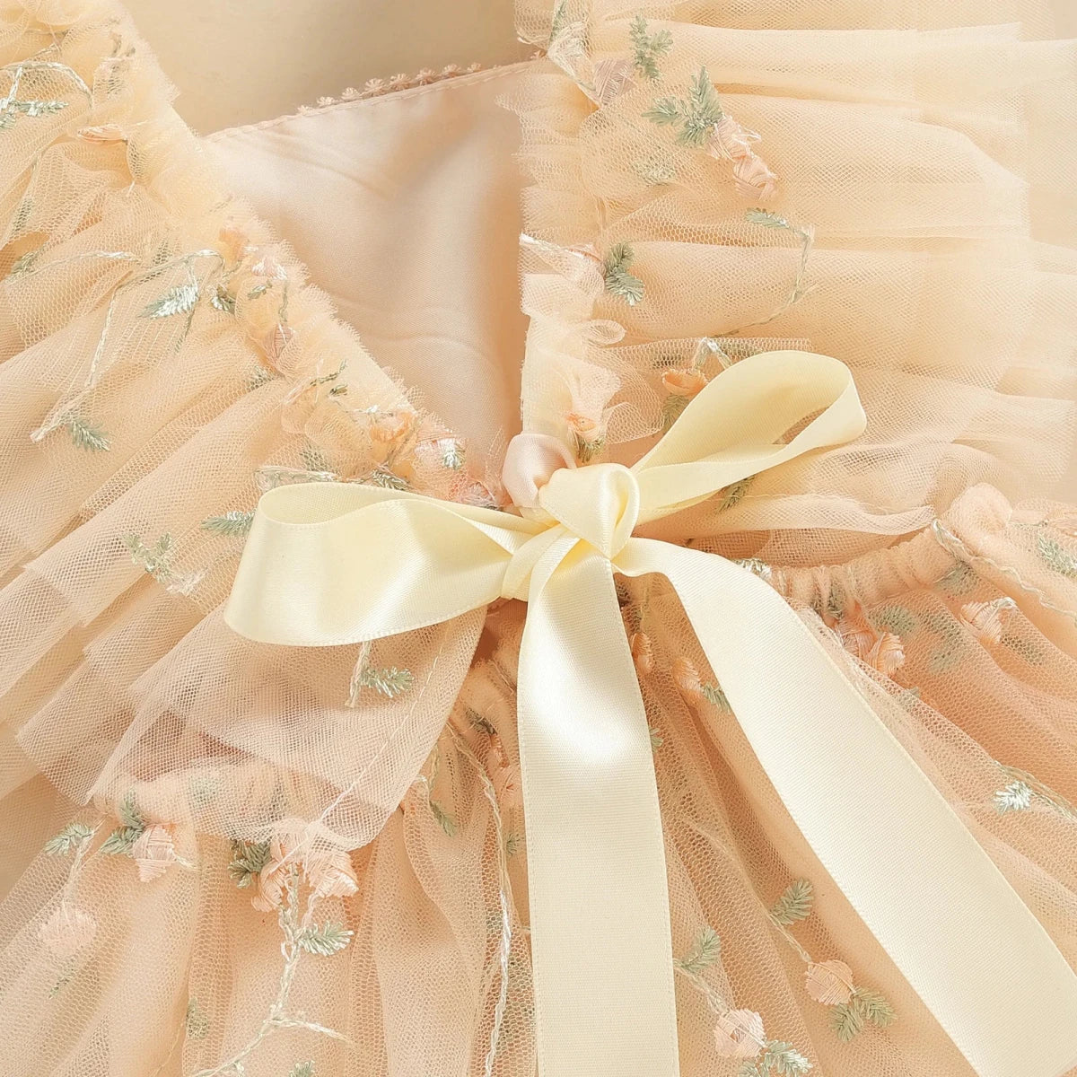 Embroidered Tulle Baby Dress with Bow - Betina Baby & Kids