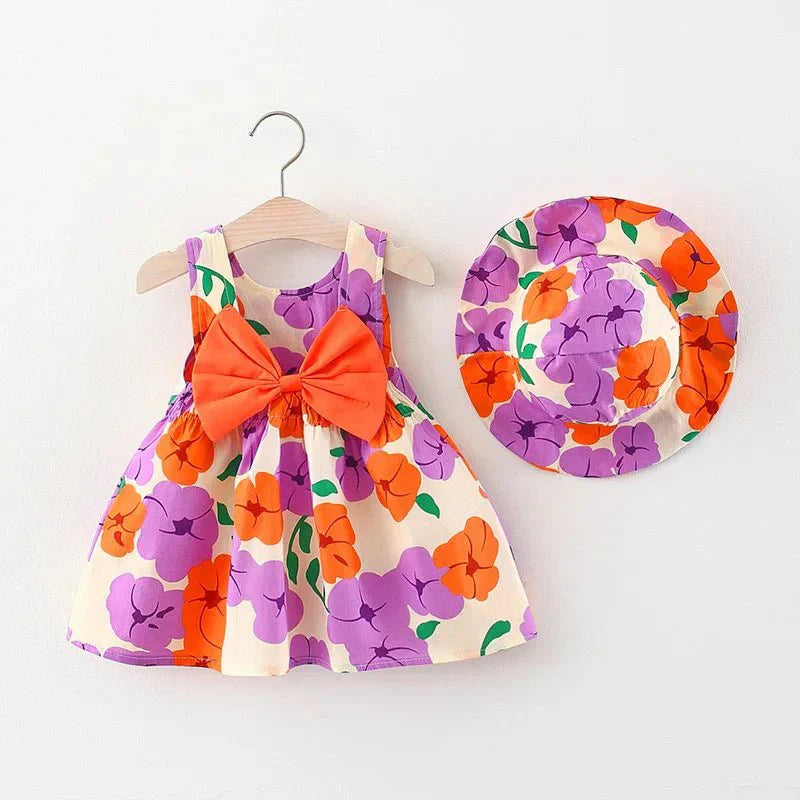 Floral Bow Dress with Hat - Betina Baby & Kids