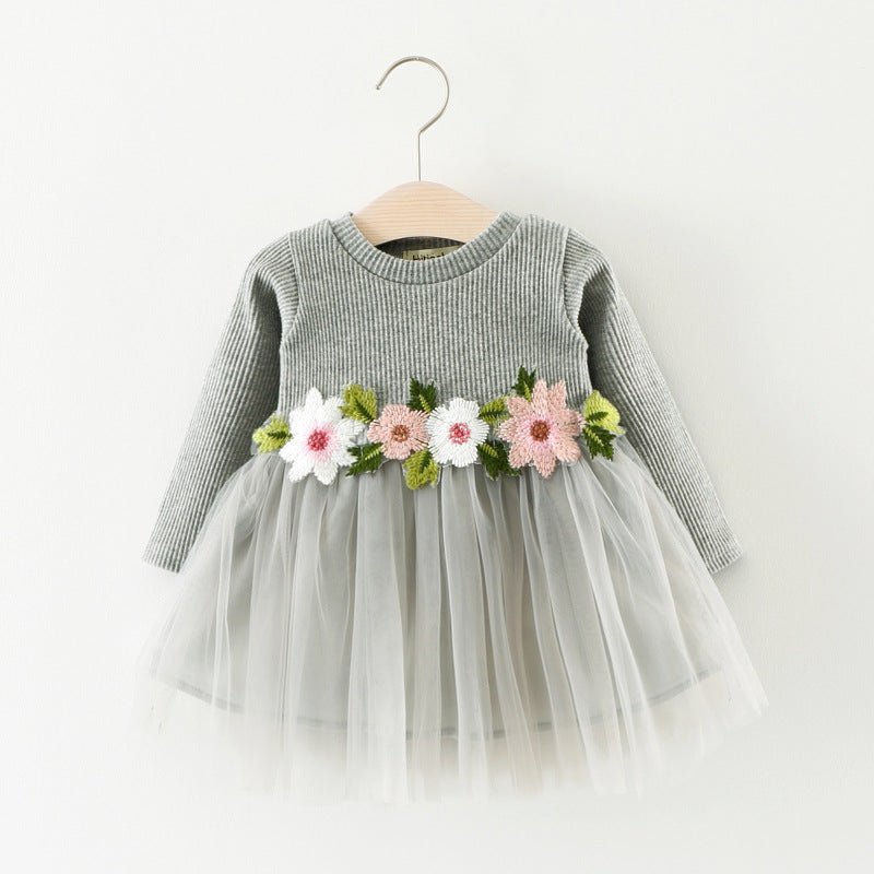 Floral Embroidery Long Sleeve Dres - Betina Baby & Kids