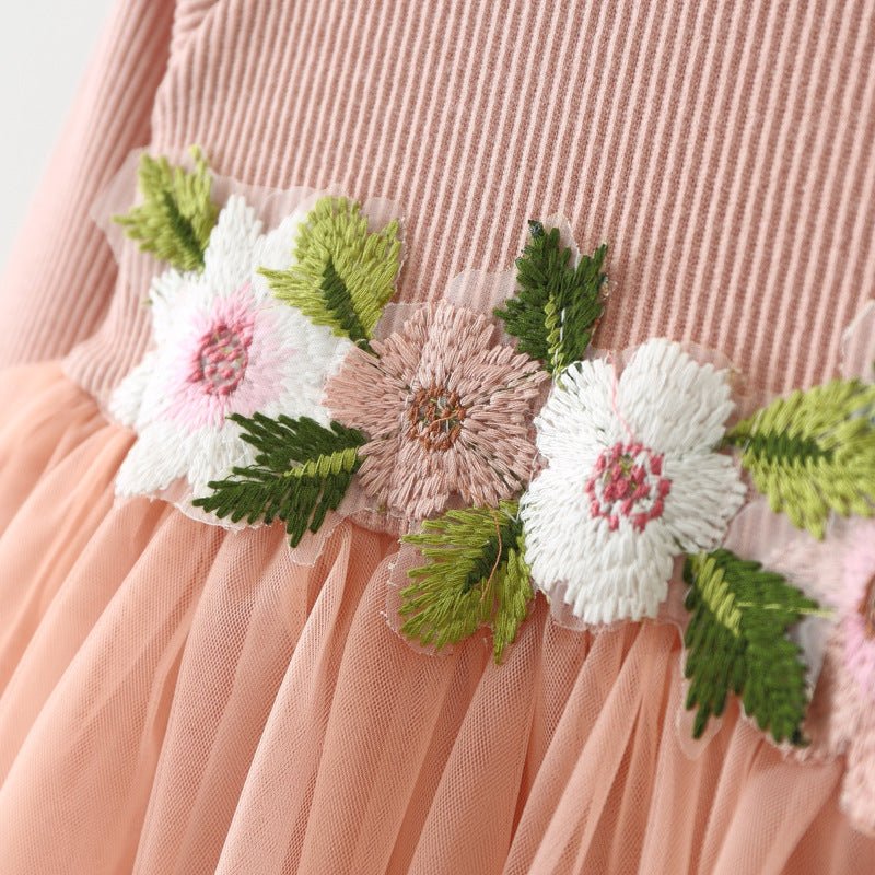Floral Embroidery Long Sleeve Dres - Betina Baby & Kids
