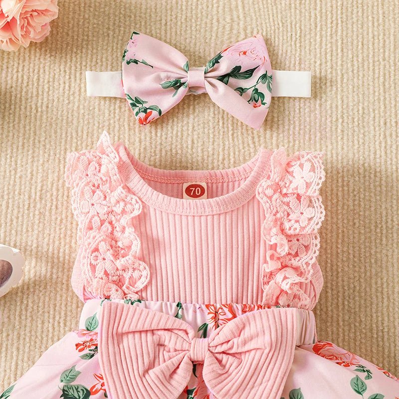 Floral Lace Romper Dress with Headband - Betina Baby & Kids