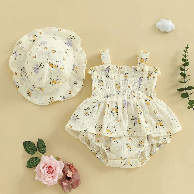 Floral Ruffle Baby Romper with Hat - Betina Baby & Kids