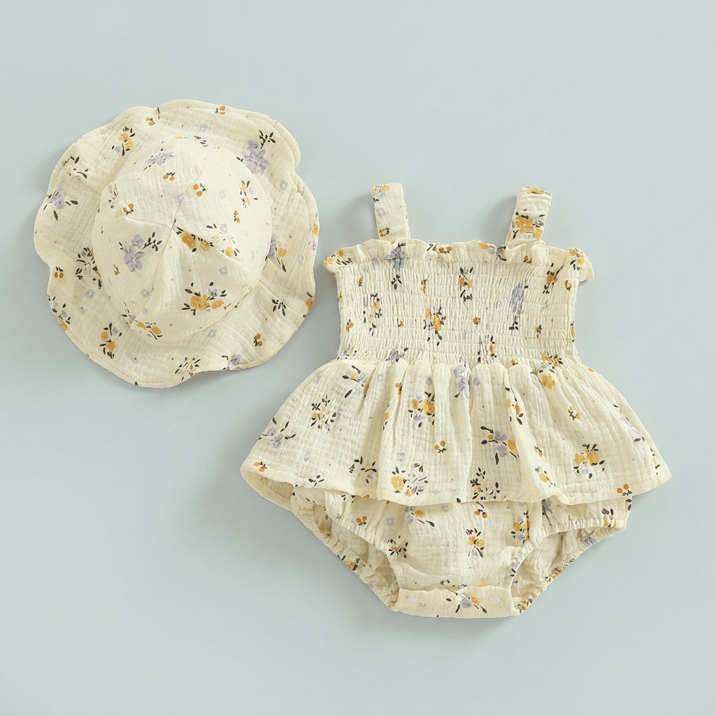 Floral Ruffle Baby Romper with Hat - Betina Baby & Kids