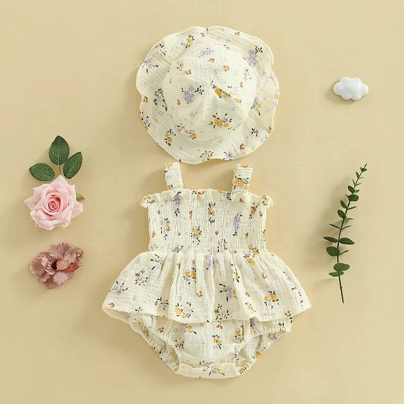 Floral Ruffle Baby Romper with Hat - Betina Baby & Kids