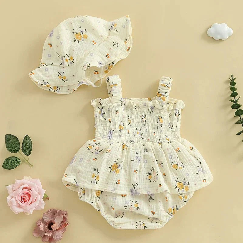 Floral Ruffle Baby Romper with Hat - Betina Baby & Kids
