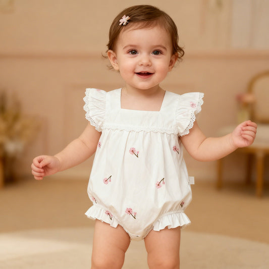 Floral Ruffle Strap Baby Romper - Betina Baby & Kids
