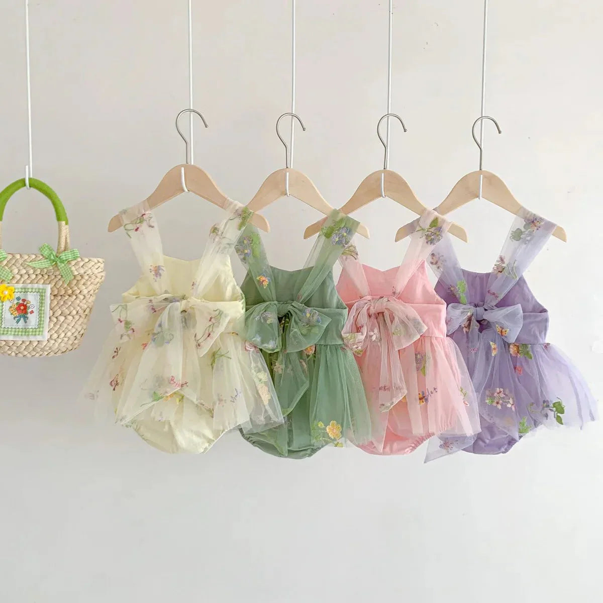 Floral Tulle Bow Baby Dress Bodysuit - Betina Baby & Kids