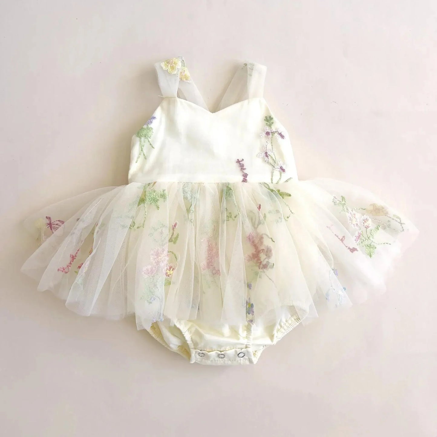Floral Tulle Bow Baby Dress Bodysuit - Betina Baby & Kids